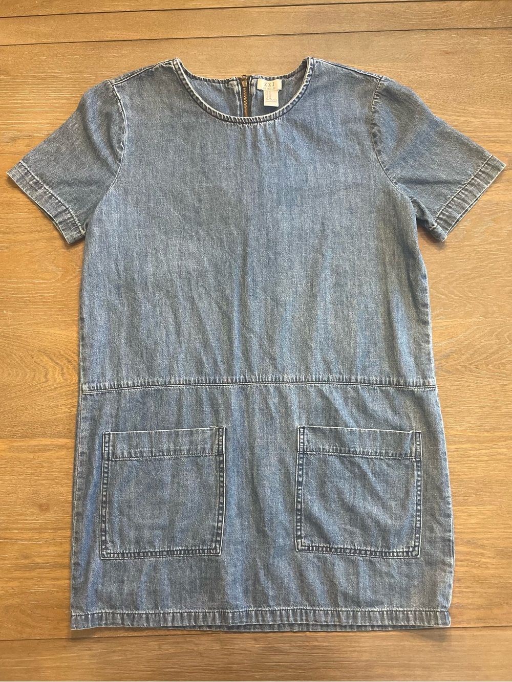 Blue Denim Mini Dress with Front Pockets